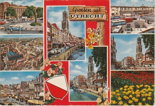 UTRECHT STAD Plein Luchtfoto Grachten Station Bloemen, Verzamelen, Ansichtkaarten | Nederland, Gelopen, Utrecht, 1960 tot 1980