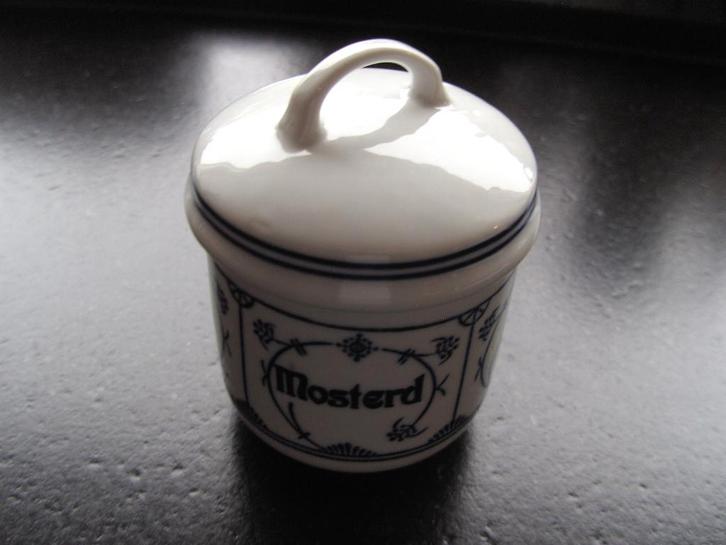 Jäger blauw Saks porselein, Mosterdpotje, Huis en Inrichting, Keuken | Servies, Zo goed als nieuw, Overige typen, Overige stijlen