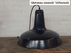 Grote oude blauw zwarte emaille vintage hanglamp D45 H35, Huis en Inrichting, Lampen | Hanglampen, Ophalen of Verzenden, Gebruikt