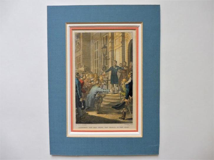 Aankomst Den Prins van Oranje in Den Haag Willem I Koning, Antiek en Kunst, Kunst | Etsen en Gravures, Ophalen of Verzenden