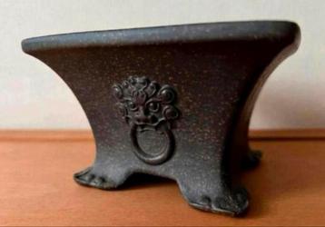 Bonsai pot handgemaakt bruin gedecoreerd gemerkt 12,3x12,3x7 beschikbaar voor biedingen