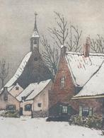 Ets De Vries Dorpstraatje in de Sneeuw, Antiek en Kunst, Kunst | Etsen en Gravures, Verzenden