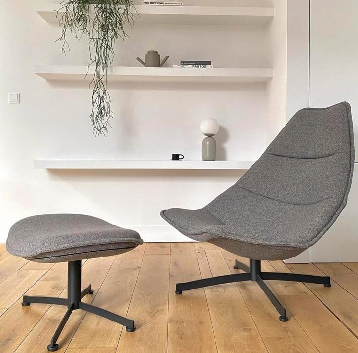 Artifort F586 met P586 ottoman Nederlands design, Huis en Inrichting, Fauteuils, Zo goed als nieuw, Metaal, Stof, 75 tot 100 cm