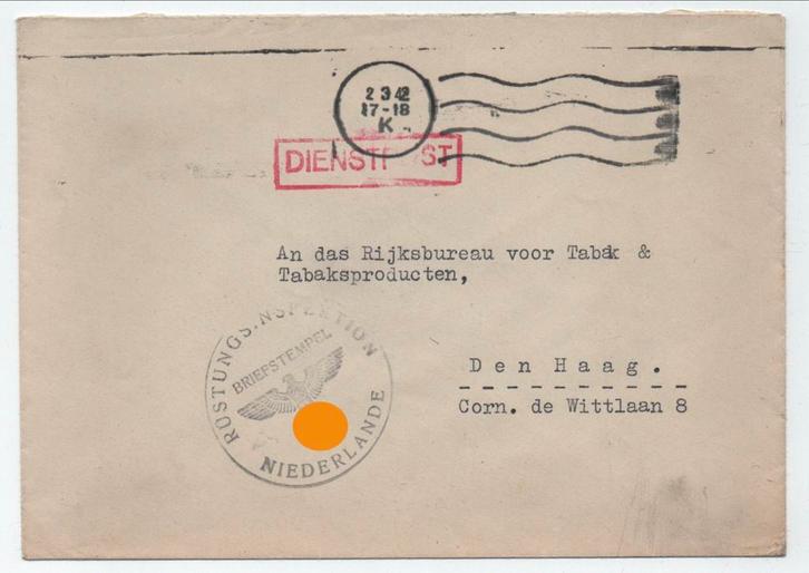 DDPN poststuk Rüstungsinspektion Den Haag 1942, Verzamelen, Militaria | Tweede Wereldoorlog, Overige soorten, Overige typen, Nederland