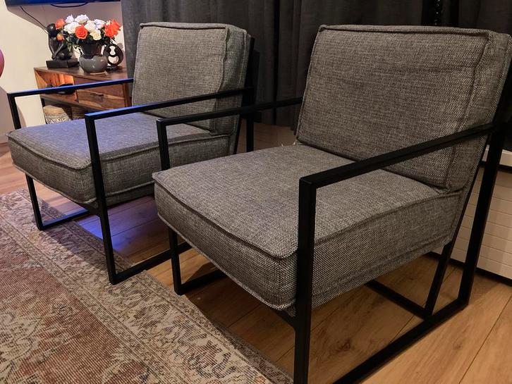 Fauteuils 2 stuks   Industriële look, Huis en Inrichting, Fauteuils, Zo goed als nieuw, Stof, 50 tot 75 cm, Minder dan 75 cm, Ophalen