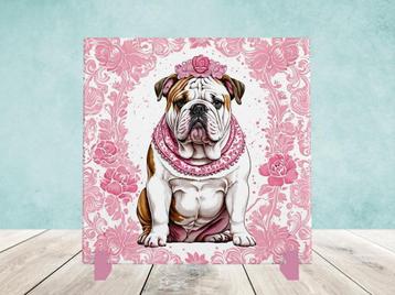 Engelse Bulldog Delfts Roze tegel incl houder beschikbaar voor biedingen