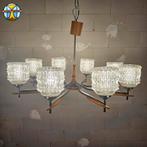 Vintage (jaren 60) kroonluchter (8 armen) chroom / hout, Gebruikt, Vintage / mid century / design / 60s, ., Ophalen of Verzenden