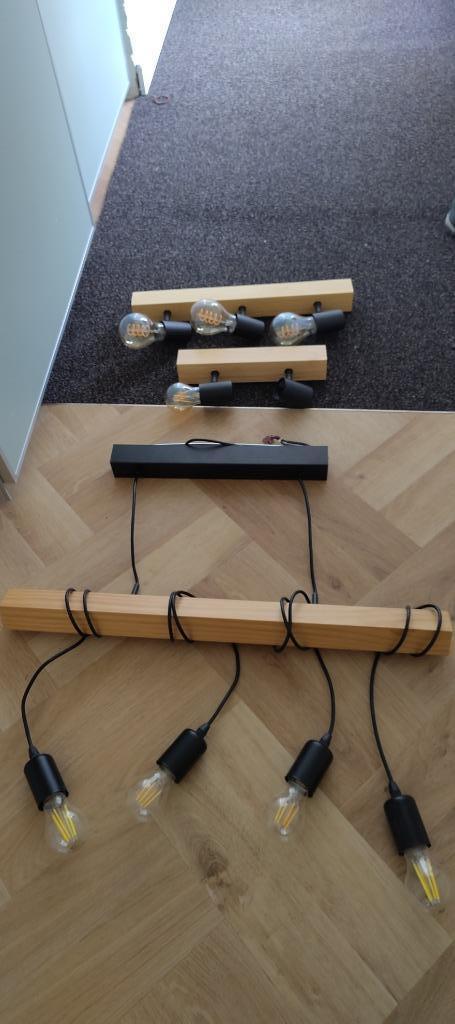 Leuke set van 3 Eglo Townshend plafondlampen., Huis en Inrichting, Lampen | Plafondlampen, Zo goed als nieuw, Hout, Metaal, Ophalen of Verzenden