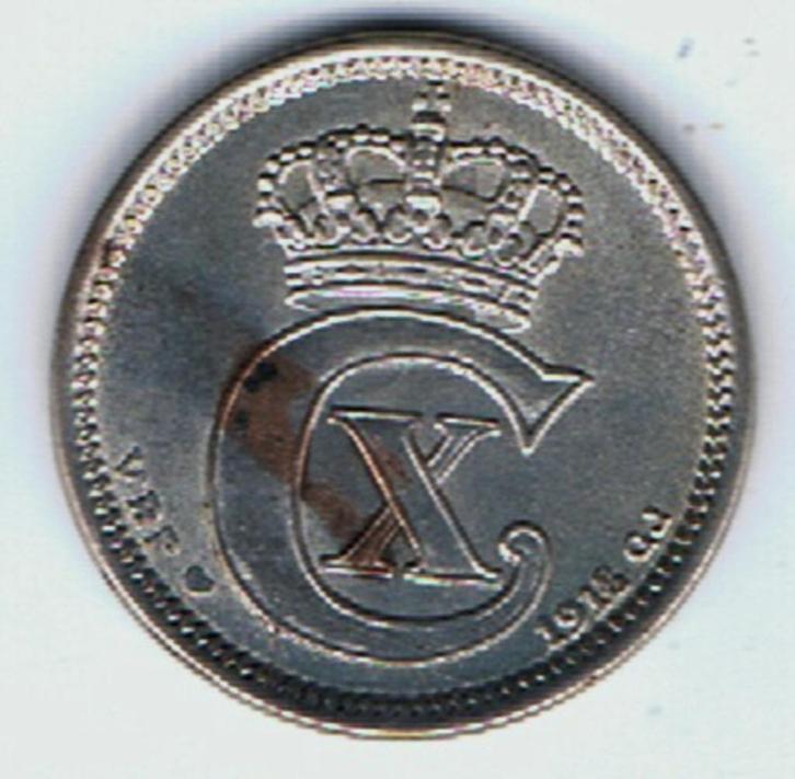 22-2161 Denemarken 10 ore 1918, Postzegels en Munten, Munten | Europa | Niet-Euromunten, Losse munt, Overige landen, Zilver, Verzenden