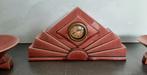 antieke franse art deco klok - roze keramiek - schouwstel, Antiek en Kunst, Ophalen of Verzenden