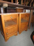antiek set eiken nachtkastjes marmer rood blad 295,00, Antiek en Kunst, Curiosa en Brocante, Ophalen of Verzenden