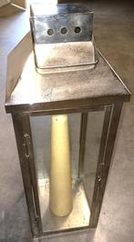 Groot (hoogte 68 cm) windlicht met handgemaakte kaars, 50 tot 75 cm, Wit, Ophalen of Verzenden, Zo goed als nieuw