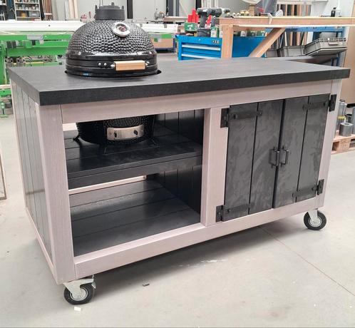 Hardhouten bbq-tafel inclusief bbq zwart-white wash, Tuin en Terras, Buitenkeukens, Nieuw, Houtskool, Inbouw, Ophalen