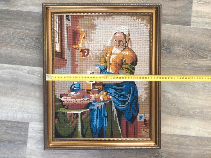 Schilderij het melkmeisje 50x40cm borduurwerk, Hobby en Vrije tijd, Borduren en Borduurmachines, Zo goed als nieuw, Patroon, Ophalen of Verzenden