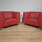 2x Montel Parker Fauteuils - Rood - Leder - Design -Topstaat, Voltastraat 21, Barneveld, 75 tot 100 cm, Ophalen of Verzenden, 75 tot 100 cm