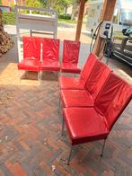 6x rood leren eerkamer stoelen, Huis en Inrichting, Stoelen, Ophalen, Zo goed als nieuw, Rood, Vijf, Zes of meer stoelen
