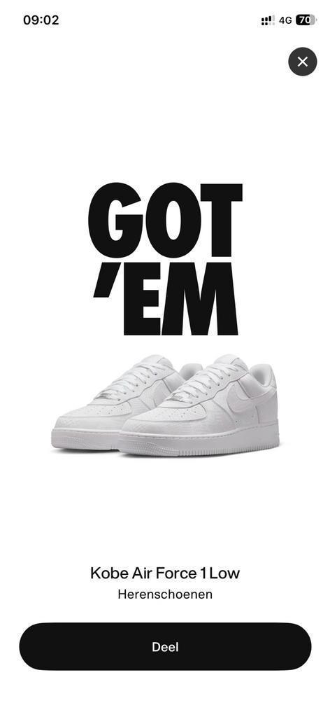 Nike X Kobe Air Force 1 Low maat 47EU, Kleding | Heren, Schoenen, Nieuw, Sneakers of Gympen, Overige kleuren, Ophalen of Verzenden