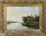 Hendr Jan Weissenbruch(1824)Olie paneel"Landschap water" Ges, Antiek en Kunst, Ophalen of Verzenden