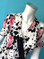 Vintage jaren 80 blouse wit/zwart met bloemen maat M, Maat 38/40 (M), Overige kleuren, Verzenden, Vintage