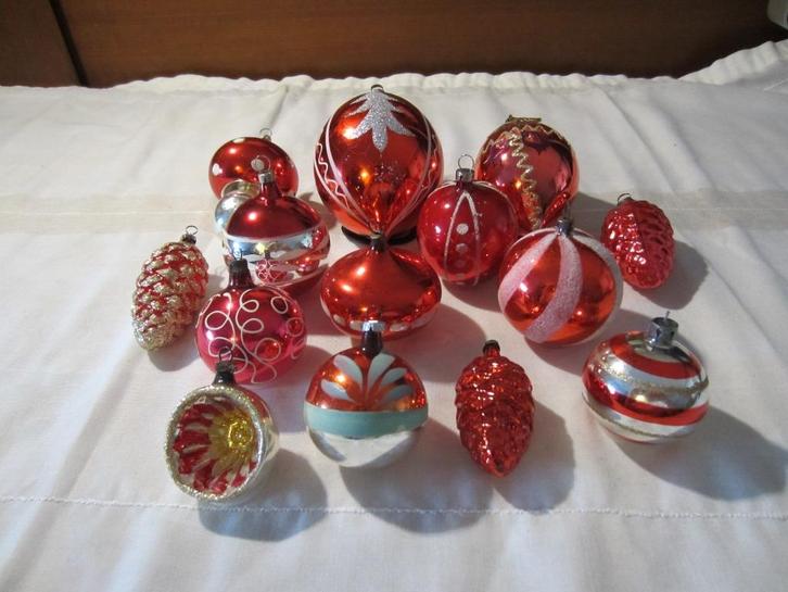 Oude - Vintage - Retro - Rode Kerstboomversiering - L8, Diversen, Kerst, Gebruikt, Ophalen of Verzenden