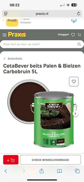 CetaBever beits Palen & Bielzen Carbobruin 5L / Nieuw beschikbaar voor biedingen