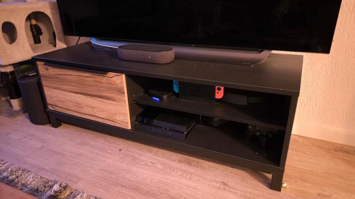 Tv meubel hout zwart 128 cm breed, Huis en Inrichting, Kasten | Televisiemeubels, Gebruikt, Minder dan 100 cm, 100 tot 150 cm
