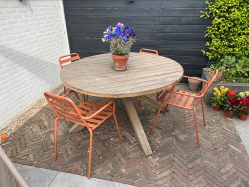 Tuintafel met 4 stoelen, Tuin en Terras, Tuinsets en Loungesets, Gebruikt, Hout, Stoel, Ophalen