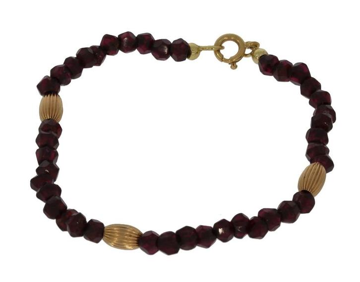 Granaat antieke armband 14k gouden slot spacers fraai, Sieraden, Tassen en Uiterlijk, Antieke sieraden, Armband, Goud, Met edelsteen