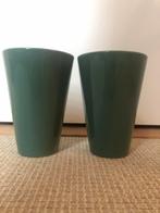 Kegel vaas keramiek hoogglans groen set van 2, Gebruikt, Aardewerk of Porselein, Ophalen of Verzenden, Minder dan 50 cm