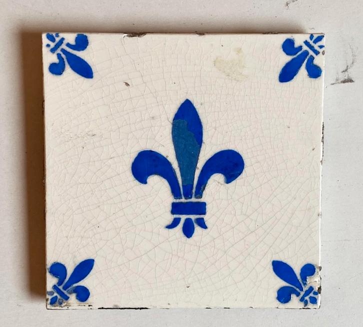 5 tegels met motief Franse Lelie, Antiek en Kunst, Antiek | Wandborden en Tegels, Ophalen of Verzenden