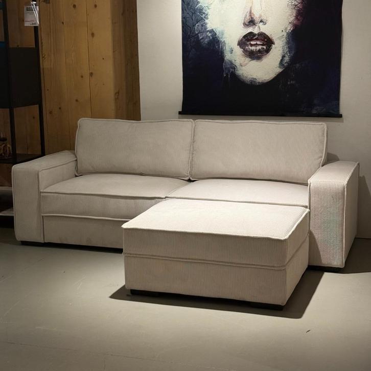 Rib bank beige stof 3 zits loungebank (zen-lifestyle), Huis en Inrichting, Banken | Bankstellen, Nieuw, Rechte bank, Vierpersoons of meer