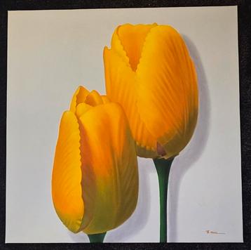 Schilderij van twee gele tulpen beschikbaar voor biedingen