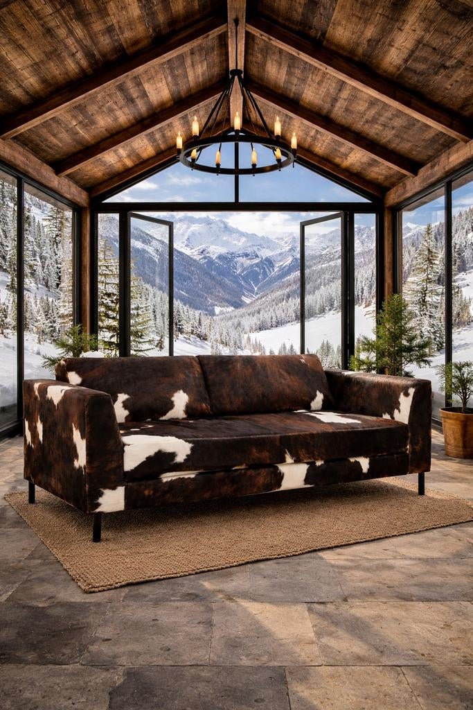 Leren bank Gijs - Koeienhuid - 240cm, Huis en Inrichting, Banken | Bankstellen, Ophalen of Verzenden, Rechte bank, Modern, 200 tot 250 cm