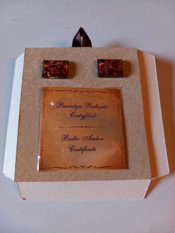 Barnsteen Manchetknopen met Certificaat, Sieraden, Tassen en Uiterlijk, Manchetknopen, Nieuw, Steen, Ophalen of Verzenden