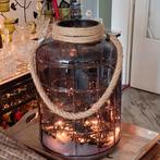Grote decoratie kaarsen pot, glas met touw, zacht grijs tint, Ophalen, Overige materialen, Zo goed als nieuw, Grijs