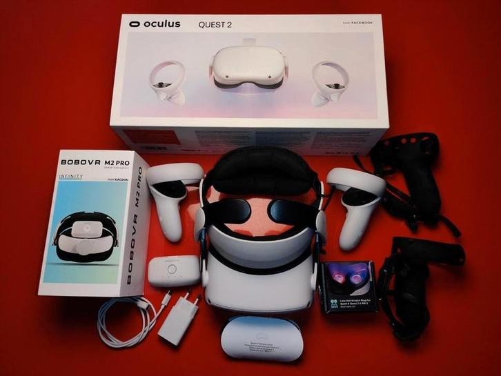 Meta Quest 2 128GB + BoboVR M2 Pro + Accessoires, Spelcomputers en Games, Virtual Reality, Zo goed als nieuw, Overige platformen