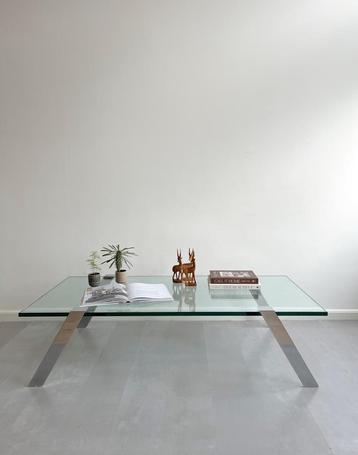 Vintage salontafel Lourens Fisher, glasplaat/chromen pootjes beschikbaar voor biedingen