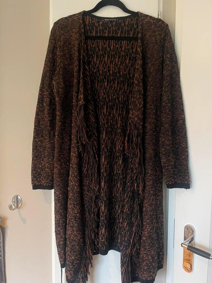 Espresso lang zwart / bruin  vest met franjes maat L, Kleding | Dames, Truien en Vesten, Zo goed als nieuw, Maat 42/44 (L), Bruin