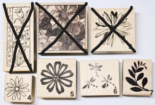 Keuze uit 7 stempels Bloemen Bladeren Libelles van Magenta, Hobby en Vrije tijd, Stempelen, Zo goed als nieuw, Houten stempel