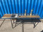 Biertap Lekblad + spoelbak en 2 messing tapzuilen + roosters, Ophalen, Gebruikt, Overige merken