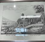 Oude gravure met landschap en figuren, Ophalen of Verzenden