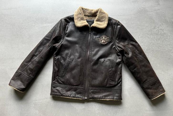 LIV lederen pilotenjack donkerbruin/teddy kraag mt M zgan, Kleding | Heren, Jassen | Winter, Zo goed als nieuw, Maat 48/50 (M)