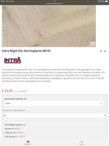 49,5 m2  prachtige Visgraat pvc vloer clic, €1000,00 korting beschikbaar voor biedingen
