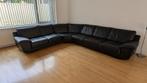 Zwarte leren hoekbank (merk: Natuzzi), Huis en Inrichting, Banken | Bankstellen, Ophalen, Gebruikt, Hoekbank, 300 cm of meer