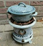 Vintage Petroleumstel met Pannetje,Geëmailleerd,koken,deco, Antiek en Kunst, Curiosa en Brocante, Ophalen of Verzenden