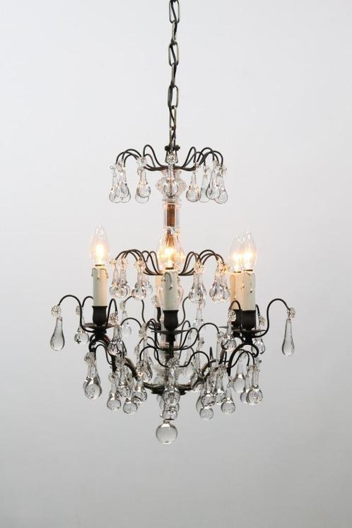 Mooie kleine Franse kroonluchter met 6 lichtpunten, Antiek en Kunst, Antiek | Lampen, Ophalen of Verzenden