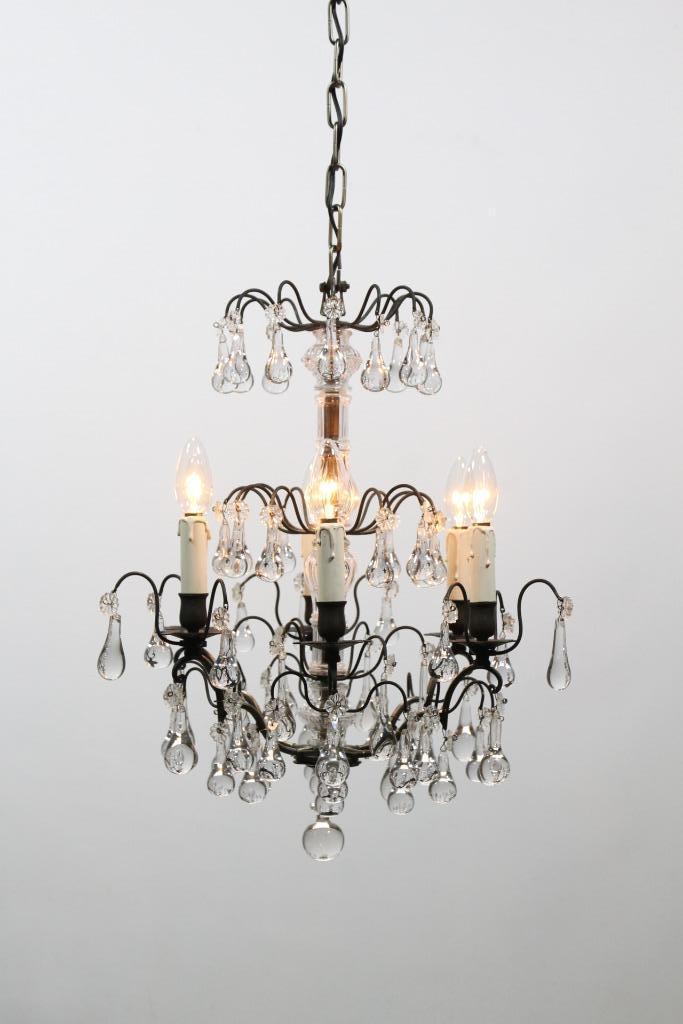 Mooie kleine Franse kroonluchter met 6 lichtpunten, Antiek en Kunst, Antiek | Lampen, Ophalen of Verzenden