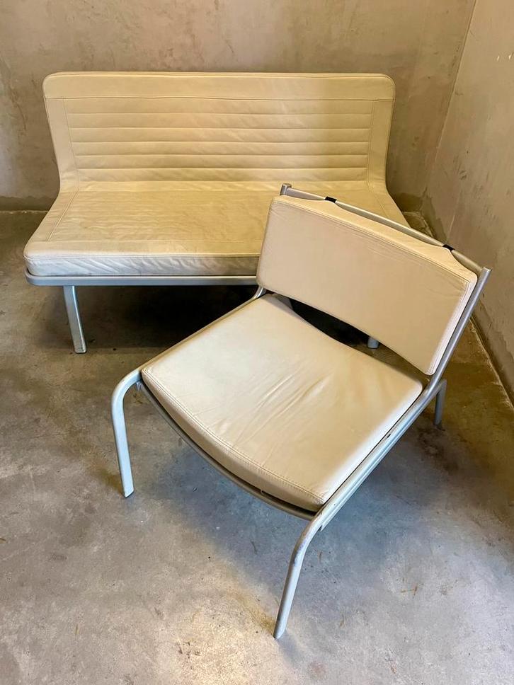 Copray & Scholten ~bankje ‘nr.1’ en fauteuil ‘nr.1’~, Huis en Inrichting, Stoelen, Gebruikt, Twee, Leer, Overige kleuren, Ophalen