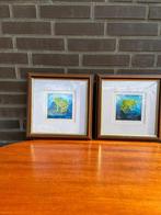 Set van 2 kunstwerken (kikkerschilderijen in lijst), Ophalen of Verzenden