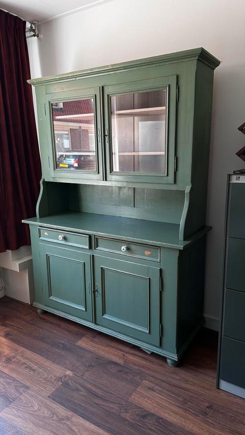 Prachtige groene massieve buffetkast // Brocante, Huis en Inrichting, Kasten | Buffetkasten, Zo goed als nieuw, 200 cm of meer